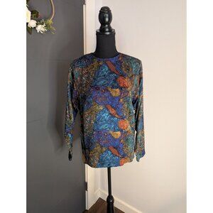 Vintage Zeeva 100% Silk Multicolor Abstract‎ Long Sleeve Blouse - P (S)